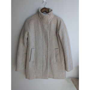 J. Crew Tan Beige Wool Blend City Coat Mid length Womens Sz 4 Classy Funnel Neck